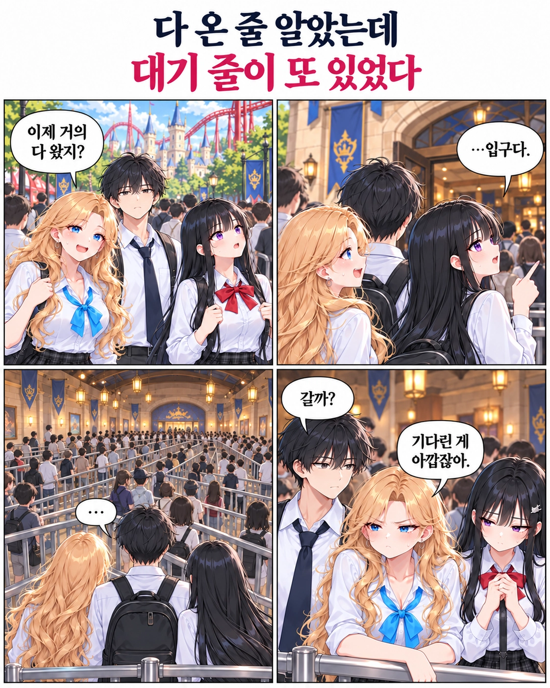놀이공원에서 오래 기다린 하나와 다유가 드디어 도착했다고 생각한다. 그러나 입구 안에도 대기 줄이 이어지고, 두 사람은 기다린 시간이 아까워 계속 줄을 선다.